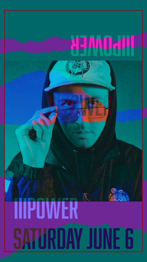 A person adjusts their glasses, wearing a cap and jacket, with colorful text overlay.