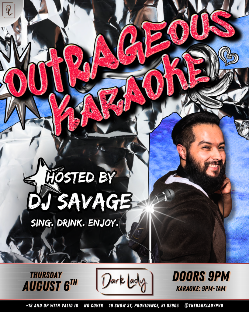 Karaoke event poster featuring DJ Savage, details about the venue, date, and time.