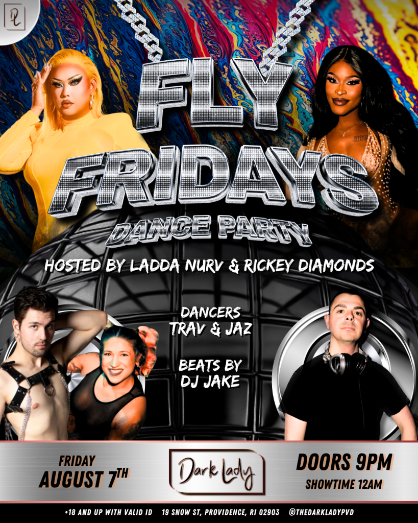 Two hosts, Ladda Nurv and Rickey Diamonds, promote a dance party featuring dancers and DJ Jake.