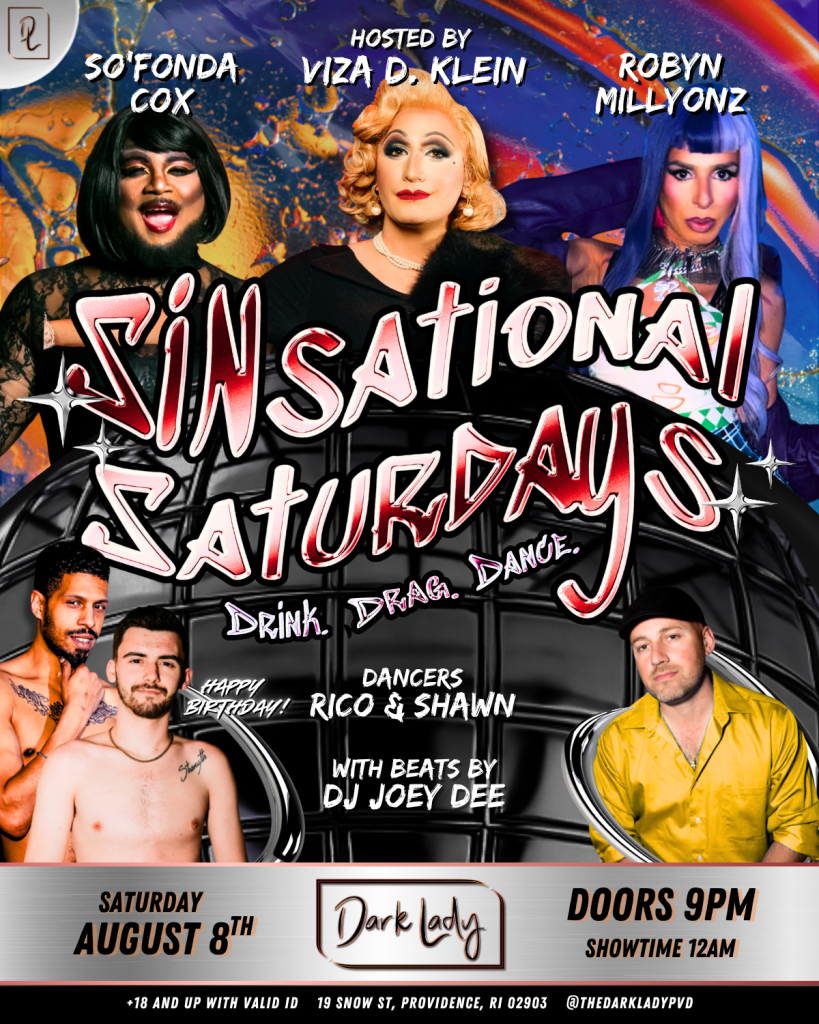 Drag performers So'Fonda Cox, Viza D. Klein, and Robyn Millyonz promote "SinSational Saturdays" event.