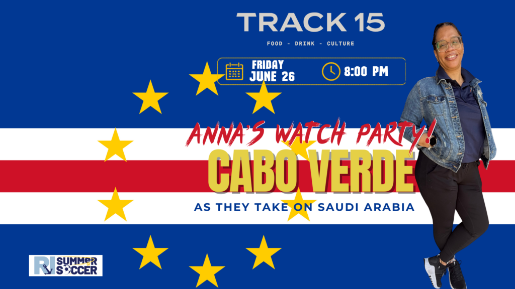 A woman smiles, promoting a watch party for Cabo Verde vs. Saudi Arabia on June 26 at 8 PM.