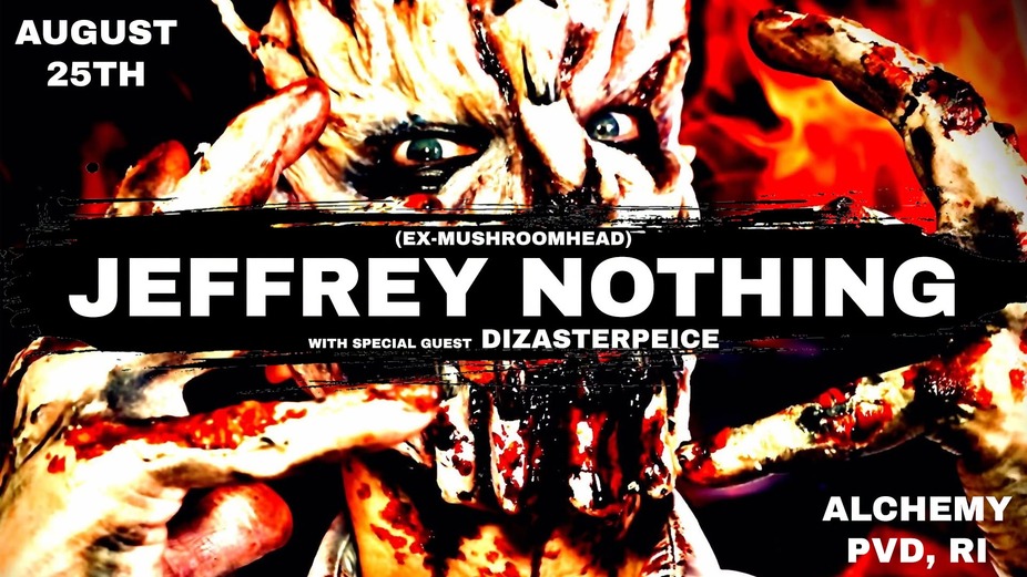 Promotional poster for Jeffrey Nothing concert, featuring graphic imagery and event details.