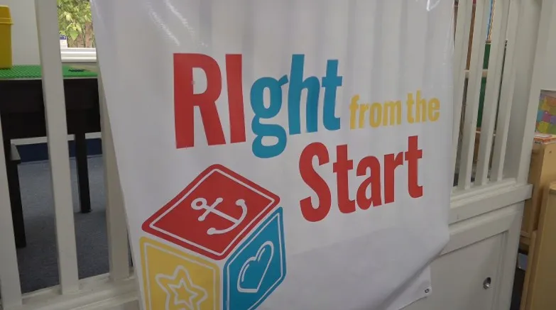 Banner displays "Right from the Start" with colorful building blocks featuring symbols.