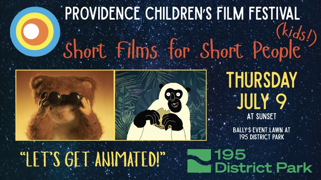 Promotional graphic for Providence Children's Film Festival featuring animated characters and event details.