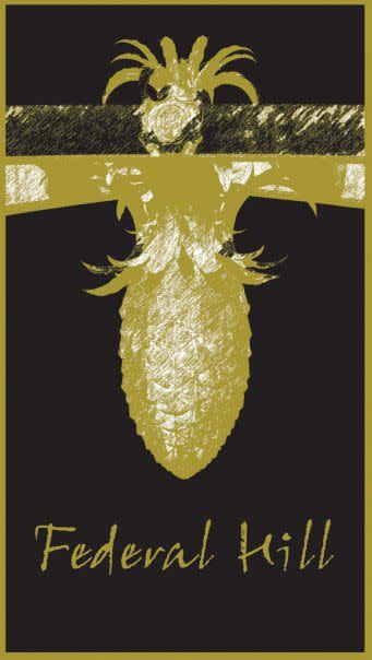 Gold pineapple graphic with "Federal Hill" text below on a dark background.