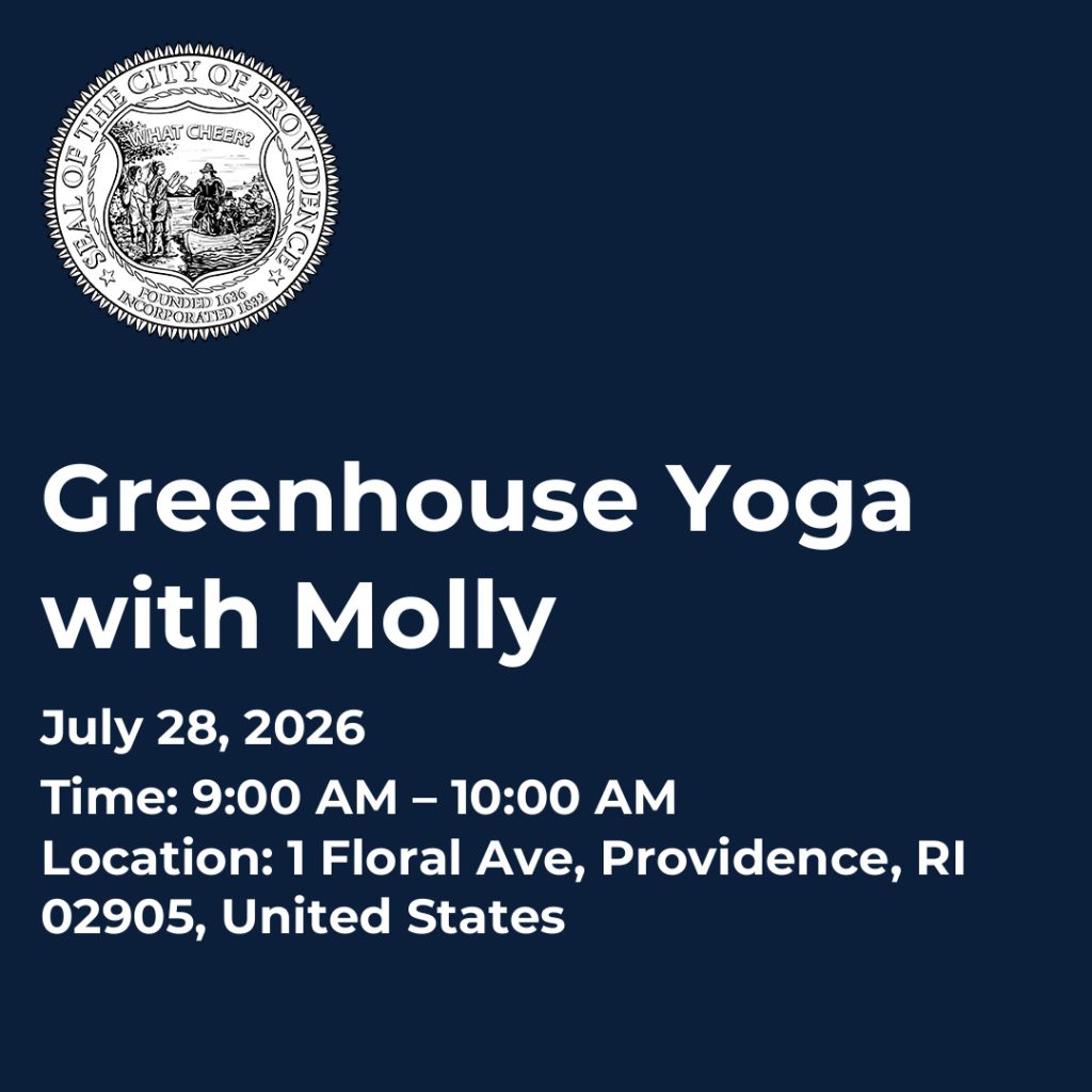 A person performs yoga in a greenhouse setting, with details about the class schedule and cost.