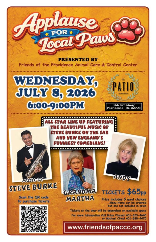 Poster for "Applause for Local Paws" comedy show featuring musicians and comedians. Event details included.