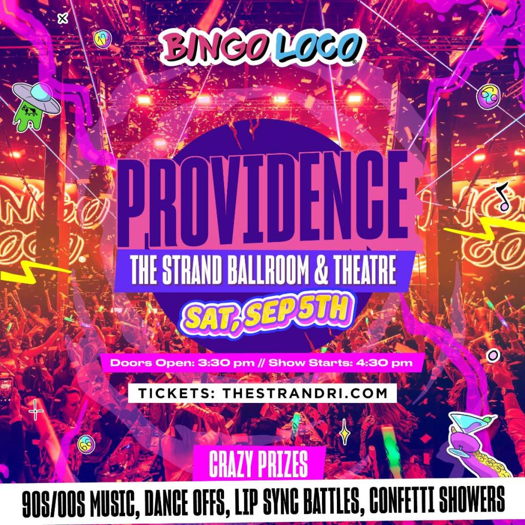 Bingo Loco event in Providence at The Strand, featuring music, dance-offs, and prizes on September 5th.