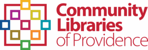 Colorful logo for Community Libraries of Providence, featuring geometric shapes and text.
