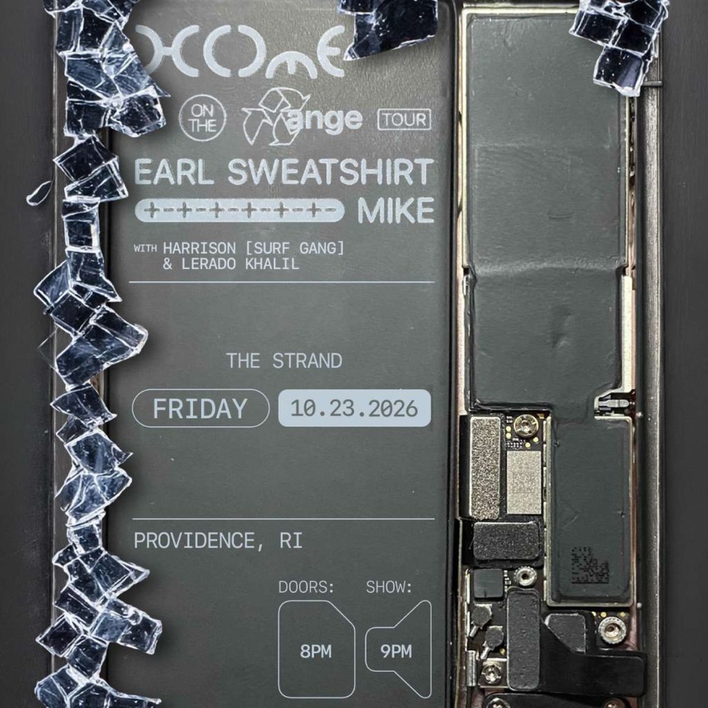 Concert poster for Earl Sweatshirt and Mike, featuring date, venue, and supporting acts.