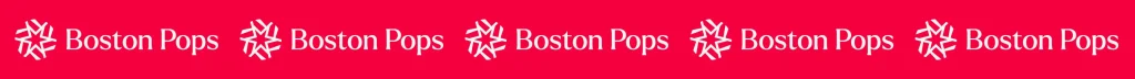 Red background with repeated "Boston Pops" text and decorative star-like symbols.