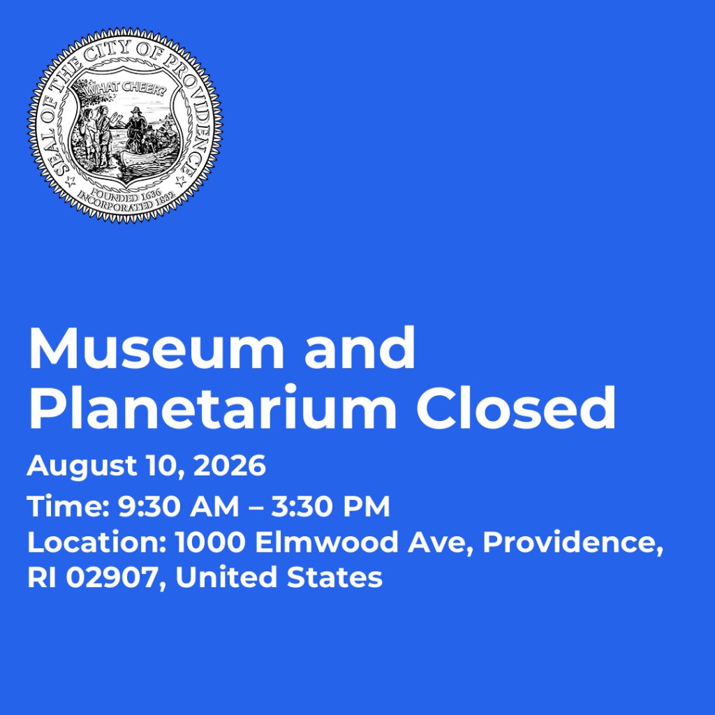 Museum and planetarium closure notice with date, time, and location details.