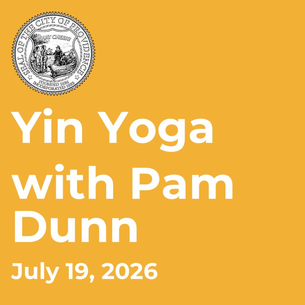 Yin Yoga event details with date, time, and location in Providence, RI.