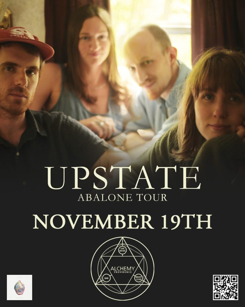Four people sit together, promoting the Upstate Abalone Tour on November 19th at Alchemy, Providence.