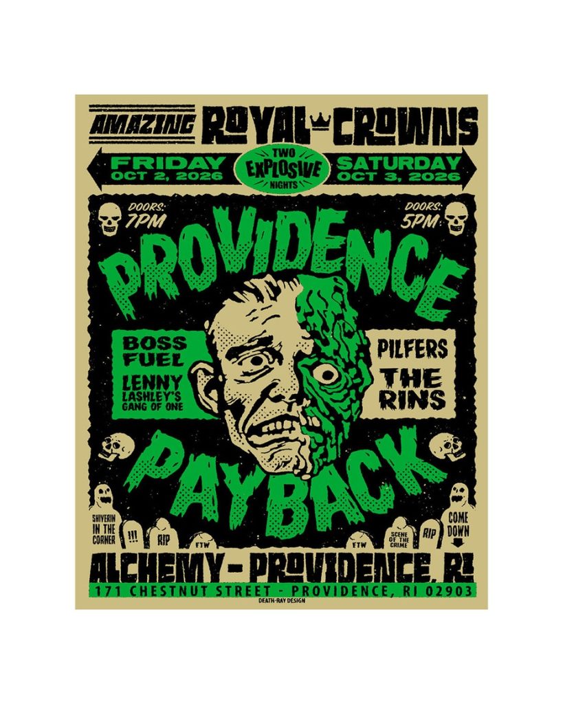 Concert poster for "Amazing Royal Crowns" featuring event details and band names.