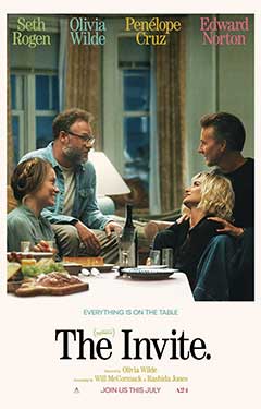 Four people gather around a table, engaged in conversation and laughter. The title "The Invite" is prominently displayed.