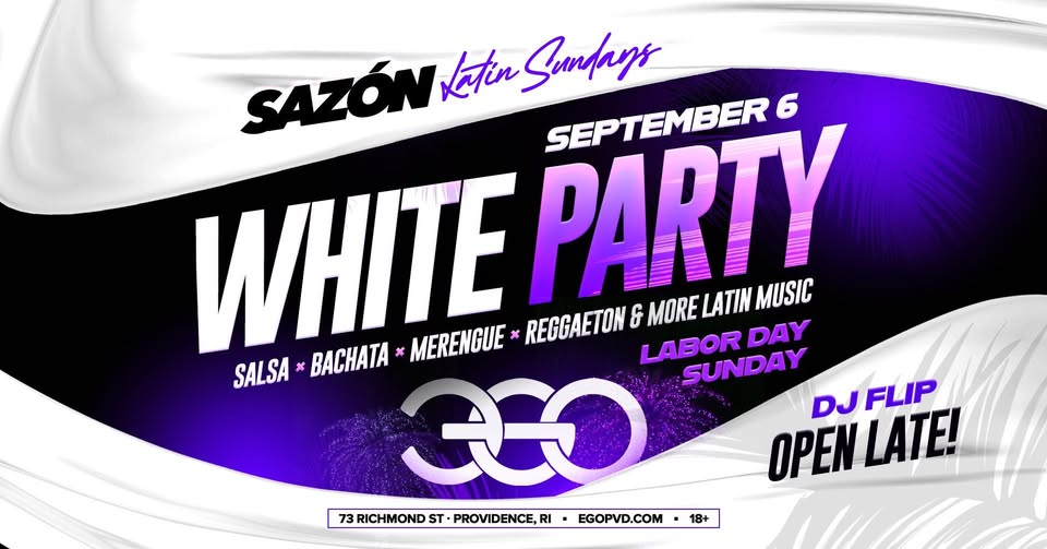 Promotional flyer for a Latin music party featuring salsa, bachata, and reggaeton on September 6 at Ego.