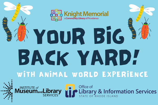 Promotional poster for Knight Memorial's youth garden program featuring colorful insects and text about animal experiences.