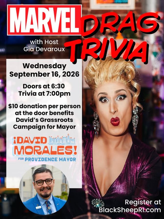 A drag trivia event hosted by Gia Devaroux, promoting David Morales' mayoral campaign.