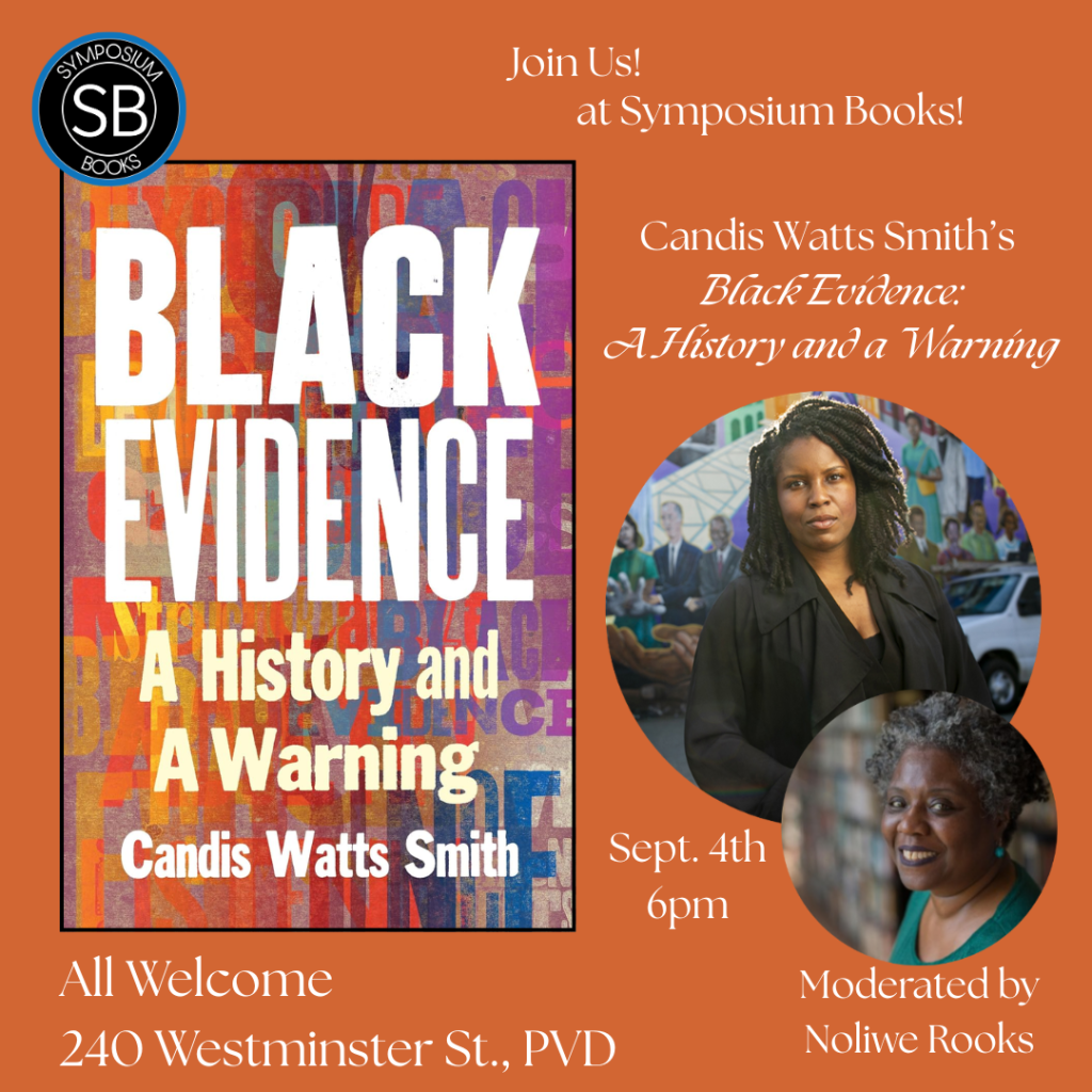 Event announcement for Candis Watts Smith's book "Black Evidence," moderated by Noliwe Rooks, on September 4th.