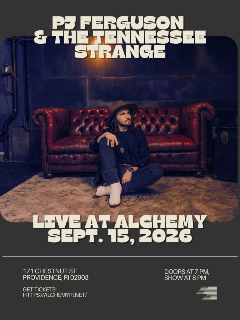 PJ Ferguson sits on a red couch, promoting a live music event at Alchemy on September 15, 2026.