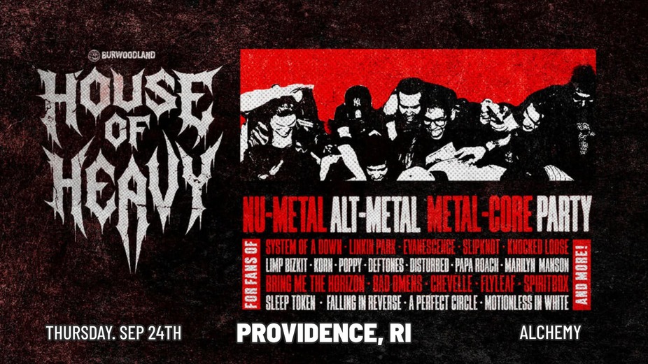 Promotional poster for a metal music event in Providence, featuring various band names and event details.