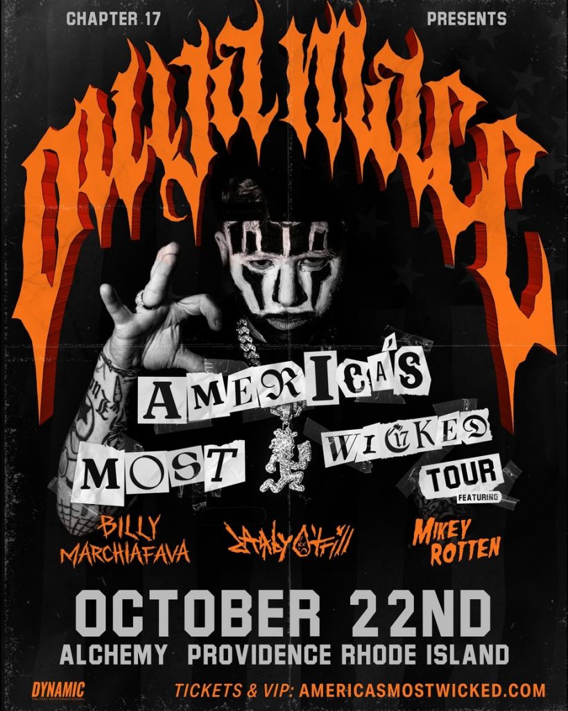 Promotional poster for "America's Most Wicked" tour featuring performers and event details.