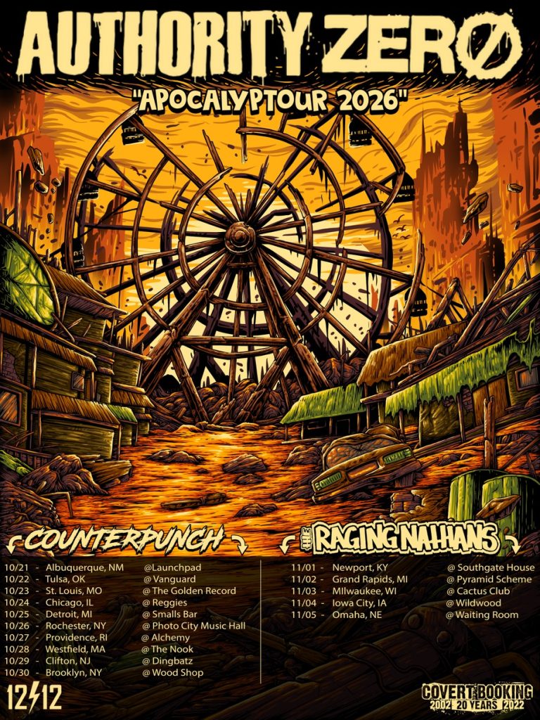 Promotional poster for "Authority Zero" tour featuring concert dates and locations for Counterpunch and Raging Nathans.