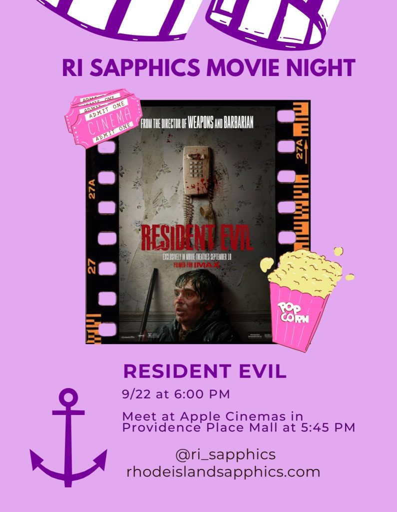 Promotional poster for "Resident Evil" movie night, featuring event details and a film still.