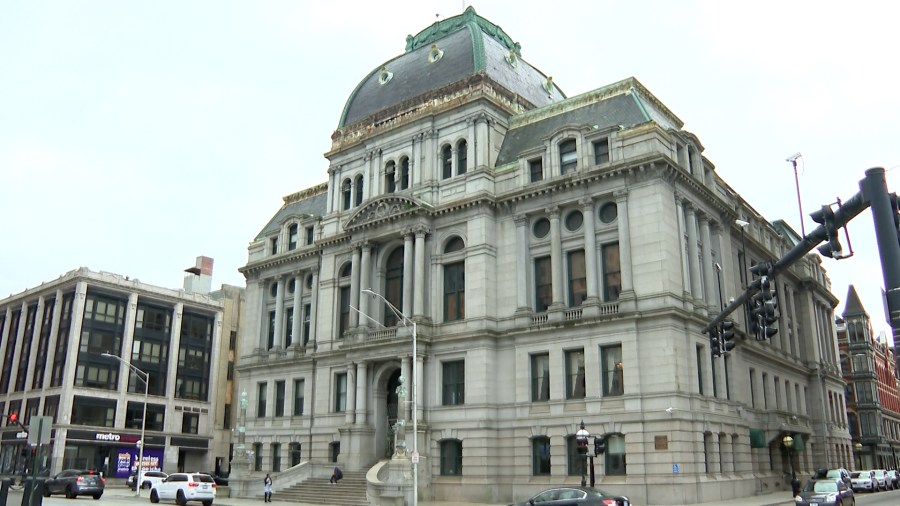 Providence City Hall features a grand architectural design with a prominent dome and surrounding buildings.