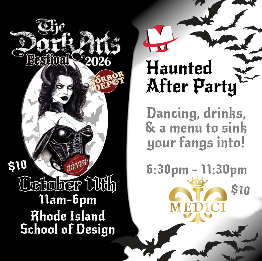 Promotional poster for the Dark Arts Festival 2026, featuring a woman in a corset and event details.