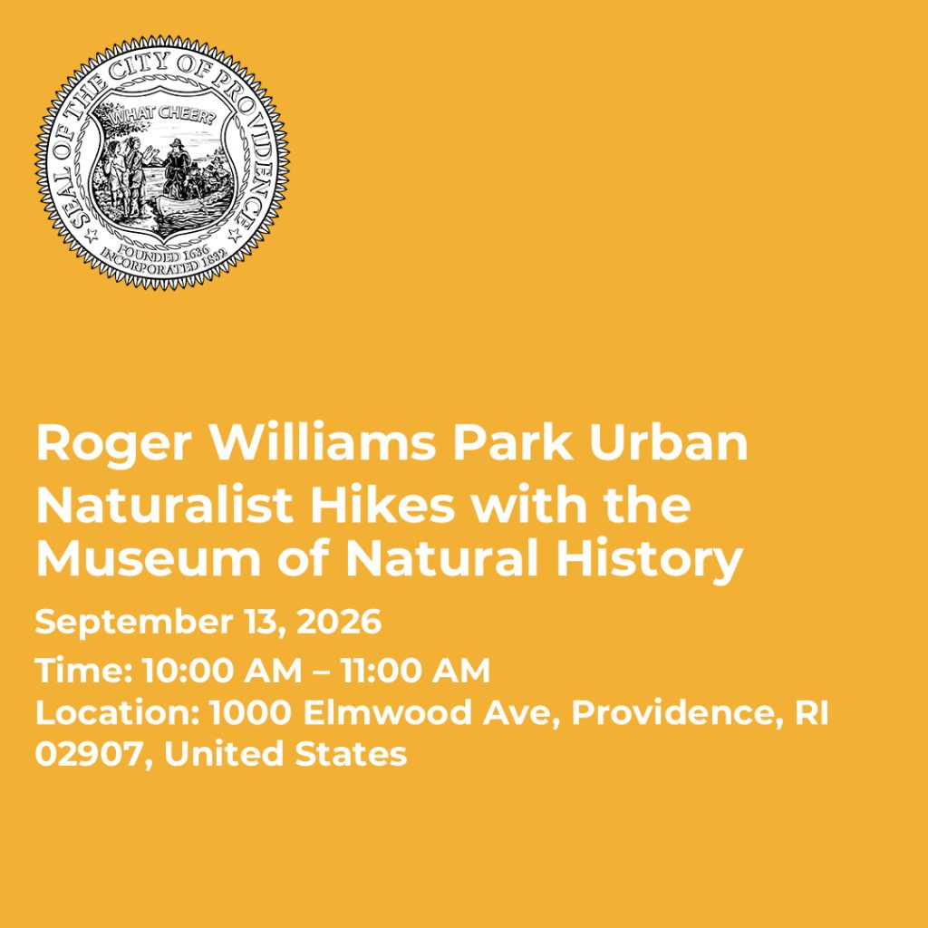Event details for Roger Williams Park Urban Naturalist Hikes on September 13, 2026, from 10:00 AM to 11:00 AM.