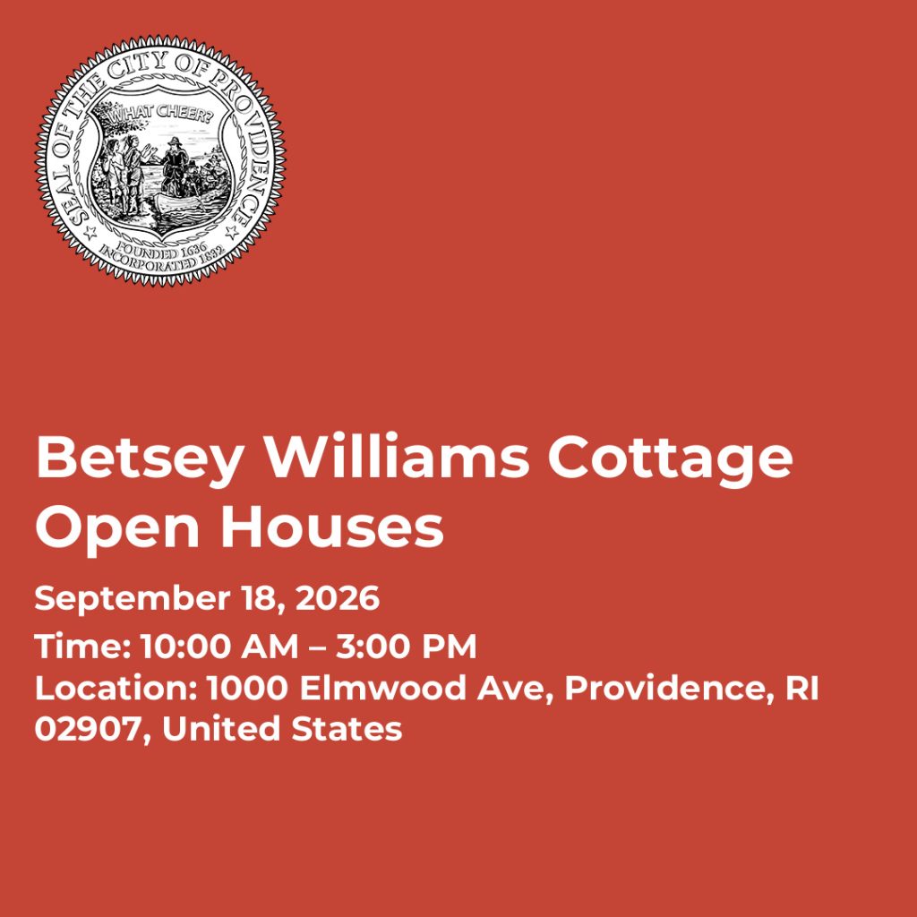 Event details for Betsey Williams Cottage Open Houses on September 18, 2026, from 10 AM to 3 PM.