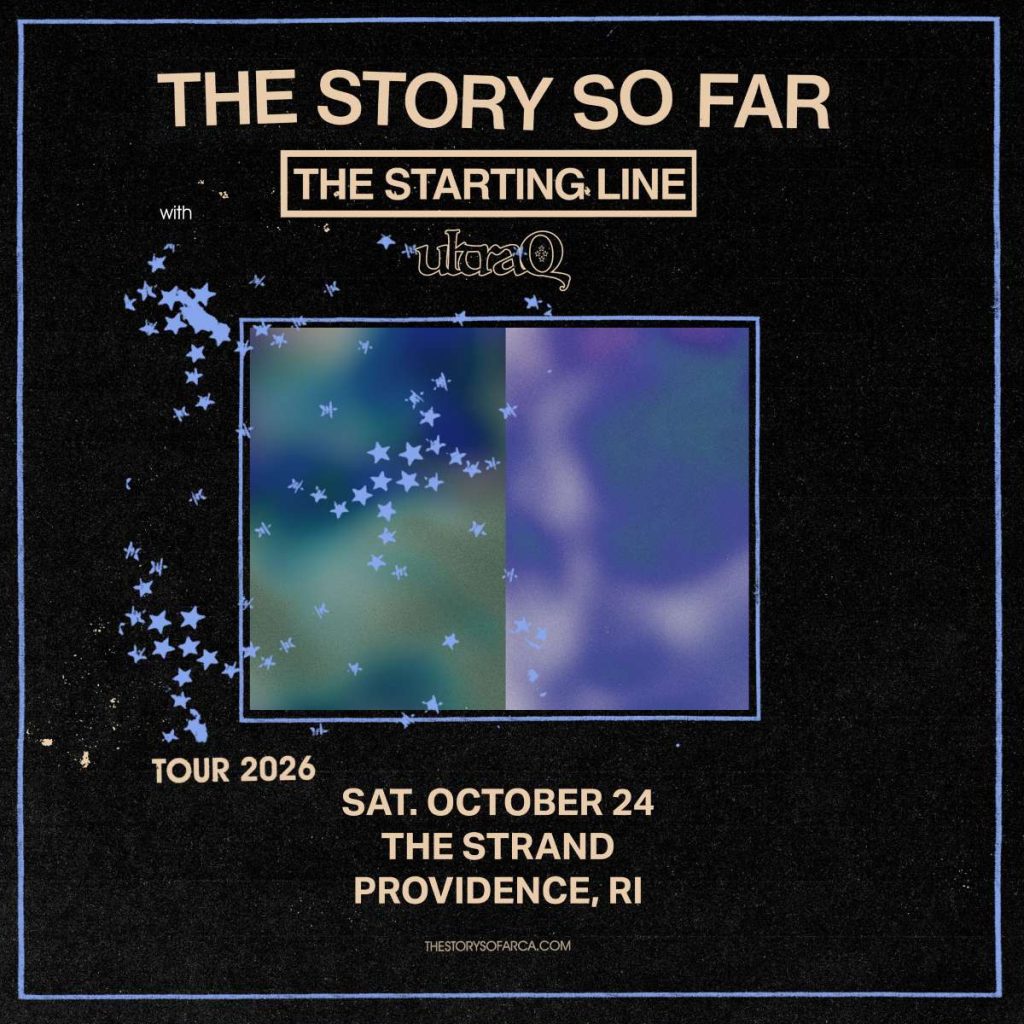 Concert poster for The Story So Far, featuring The Starting Line and ultraQ, with event details and star graphics.