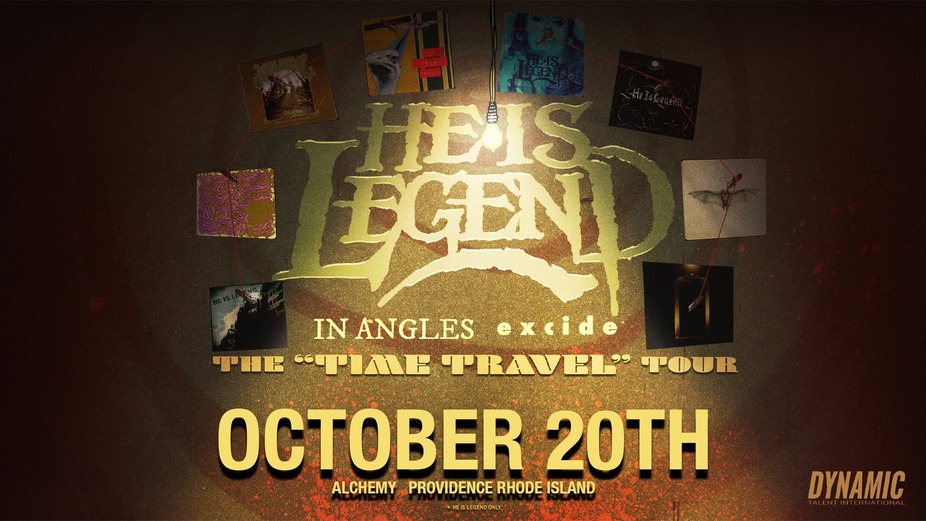 Promotional poster for He Is Legend's "Time Travel" tour on October 20th in Providence, Rhode Island.