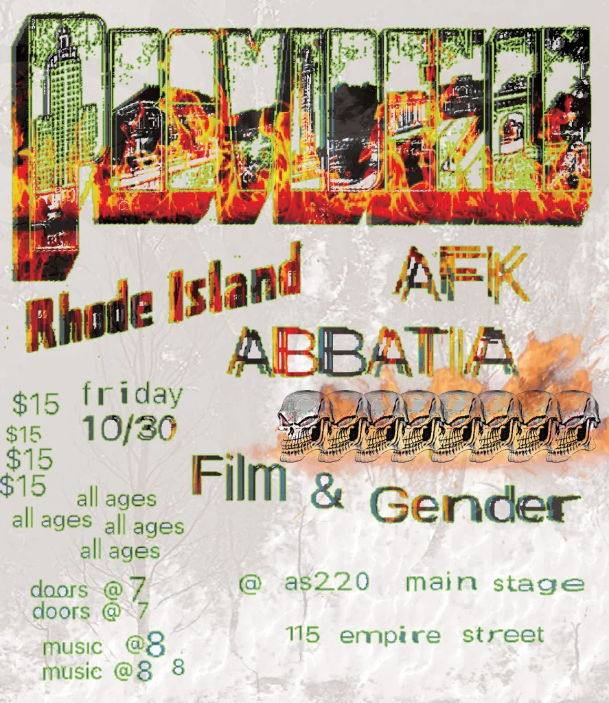 Event flyer for a concert featuring AFK and Abbatia, with details on date, time, and location.