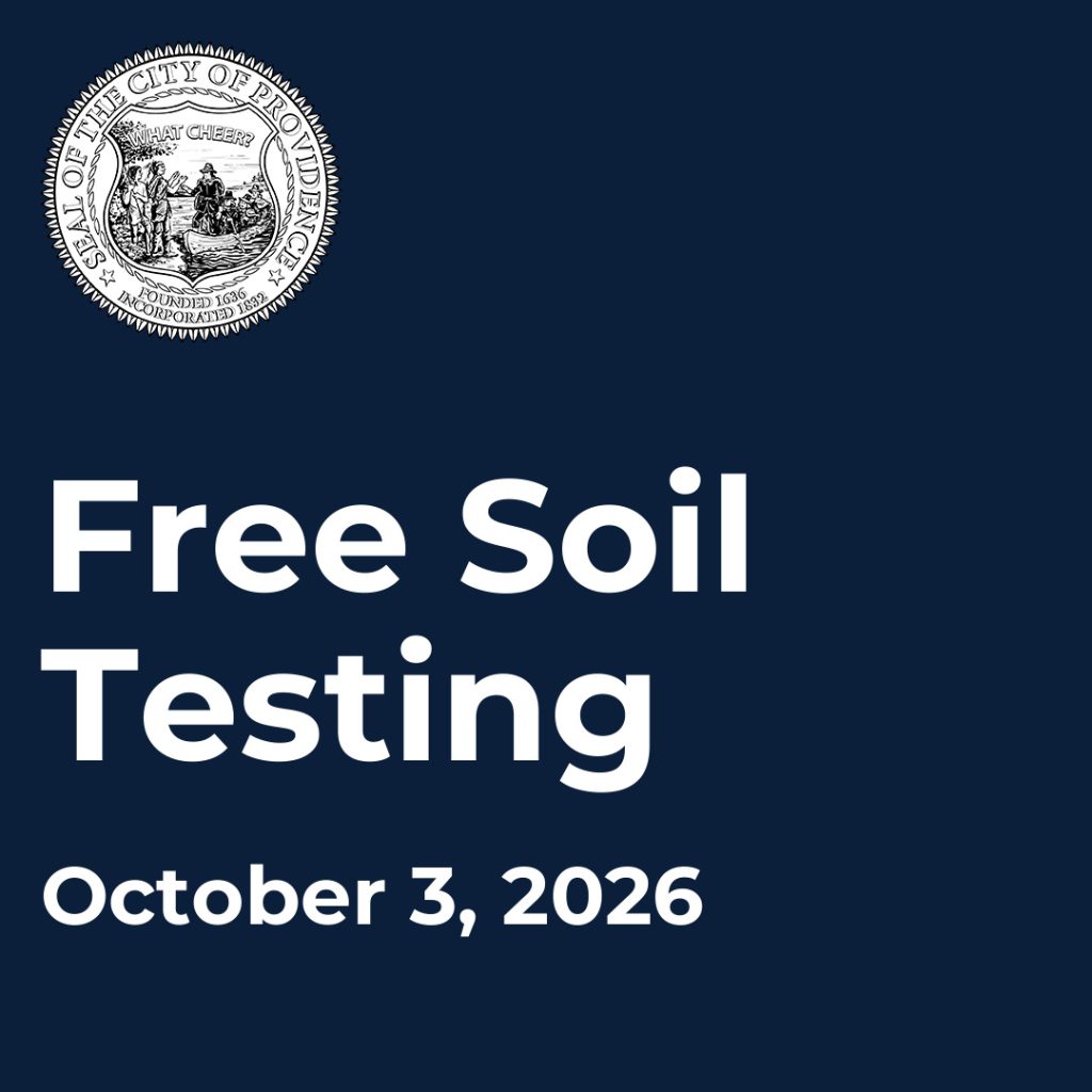 Text promoting free soil testing on October 3, 2026, with the city seal of Providence.