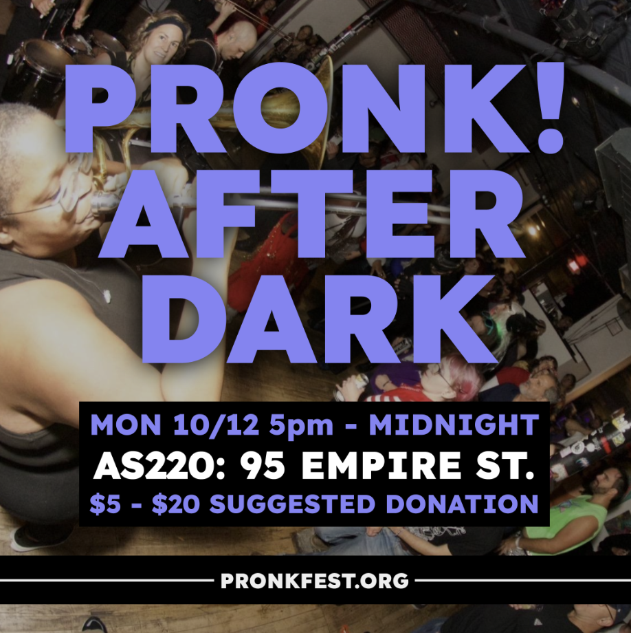 A lively music event poster featuring performers and an audience at AS220, with donation details.