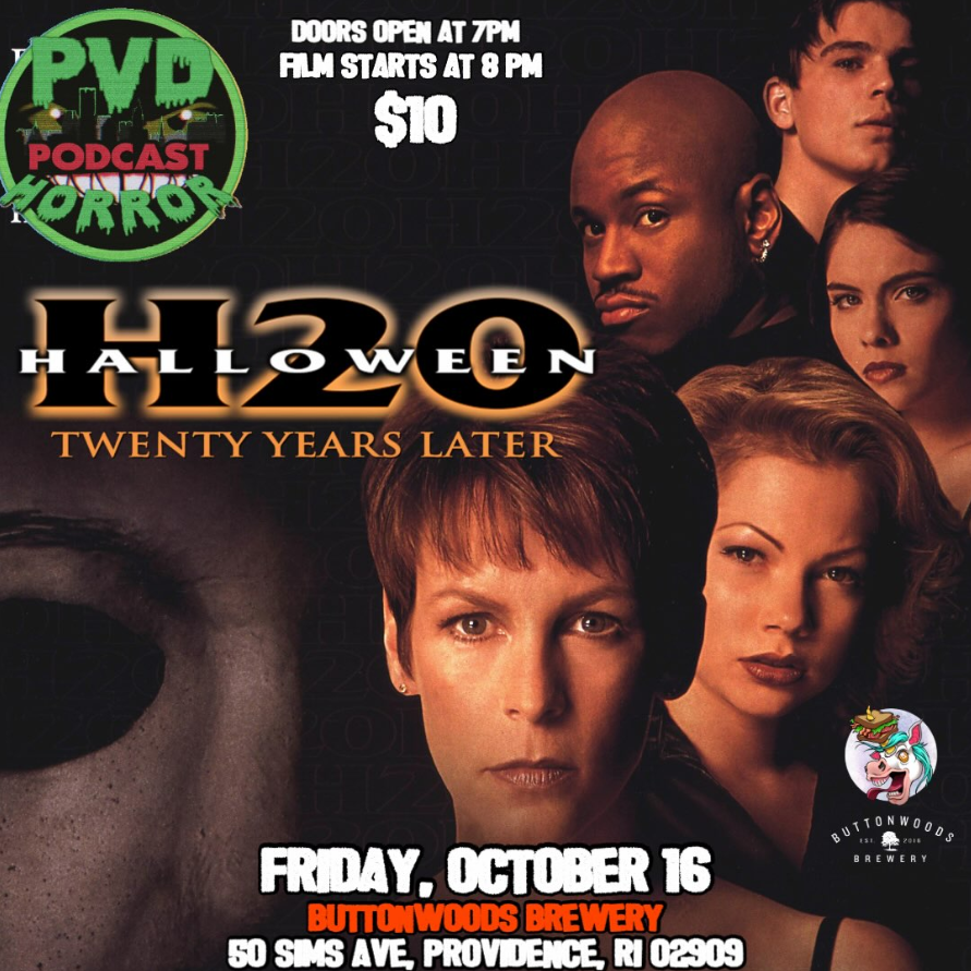Promotional poster for "Halloween H20," featuring key characters and event details for a screening.