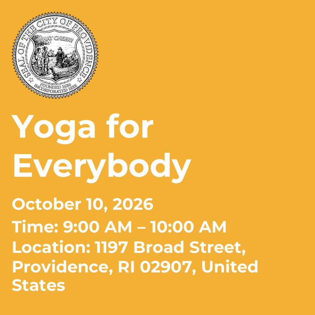Event details for "Yoga for Everybody" on October 10, 2026, at 1197 Broad Street, Providence, RI.