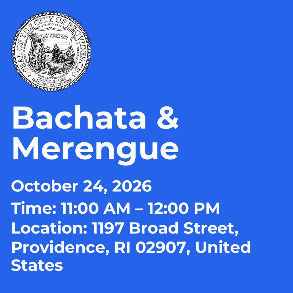 Event details for Bachata and Merengue on October 24, 2026, at 1197 Broad Street, Providence, RI.