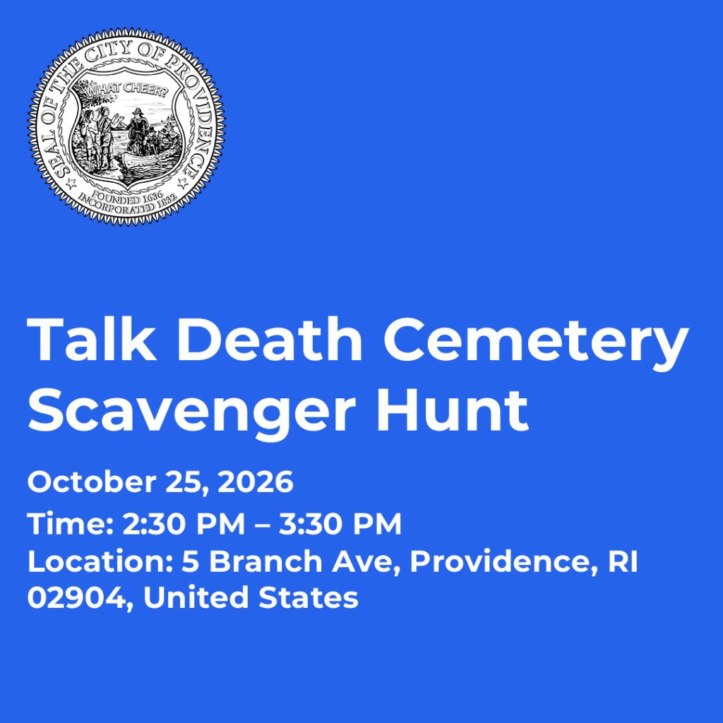Event details for Talk Death Cemetery Scavenger Hunt on October 25, 2026, from 2:30 PM to 3:30 PM.