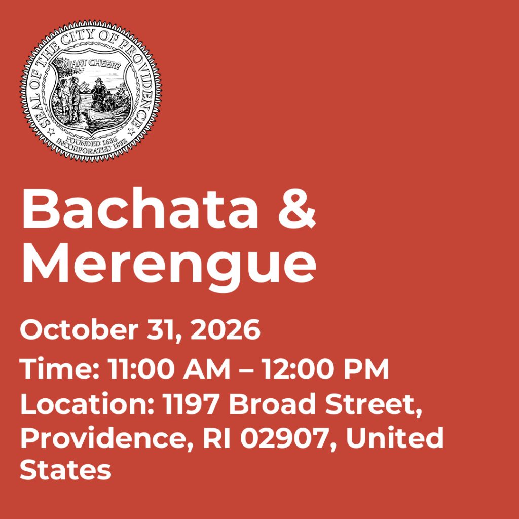 Event details for Bachata and Merengue on October 31, 2026, at 1197 Broad Street, Providence, RI.