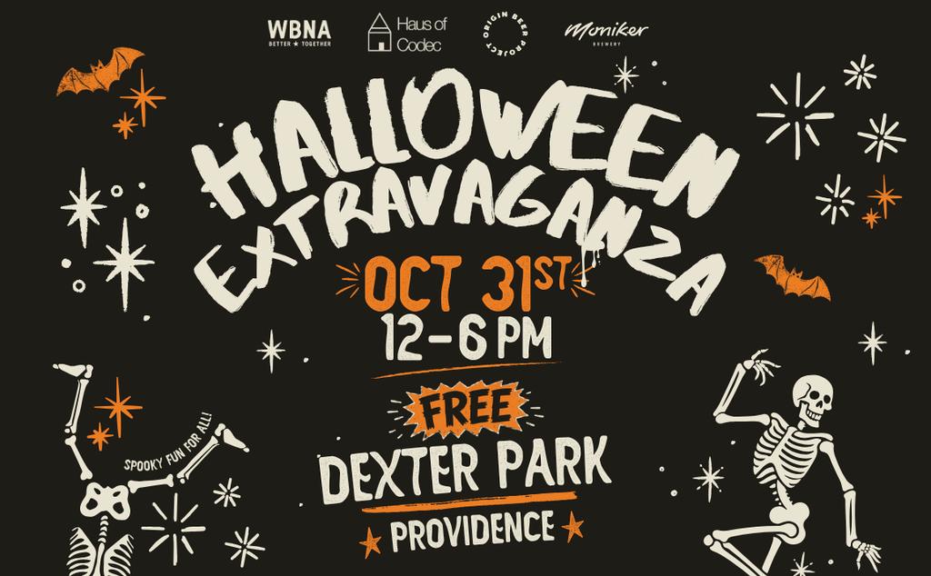 Halloween Extravaganza event details: October 31, 12-6 PM, free at Dexter Park, Providence. Spooky fun for all.