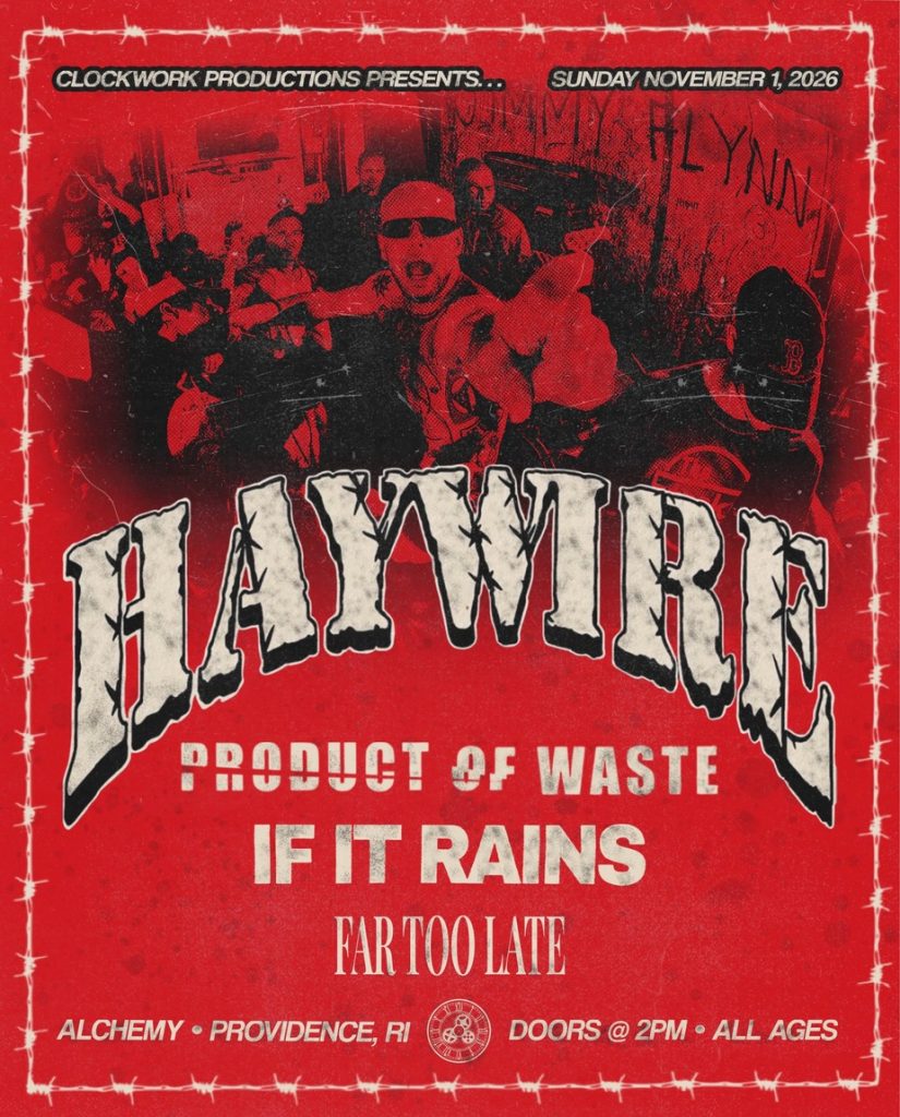 Concert poster for "Haywire" featuring multiple bands, date, venue, and event details.