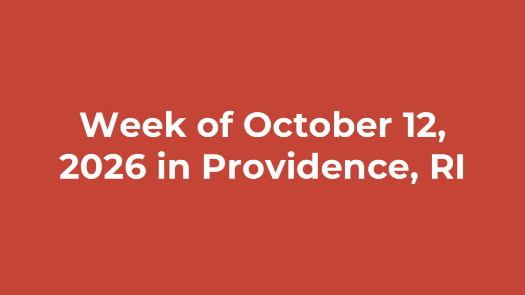 Text displays the week of October 12, 2026, in Providence, RI, on a red background.